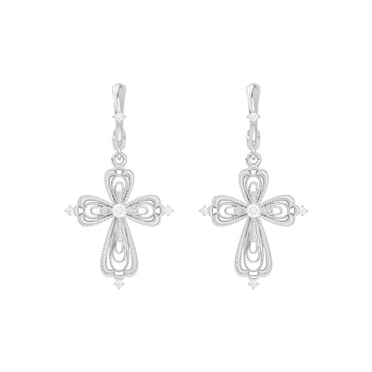 Vintage Gleaming Veil Cross Earrings