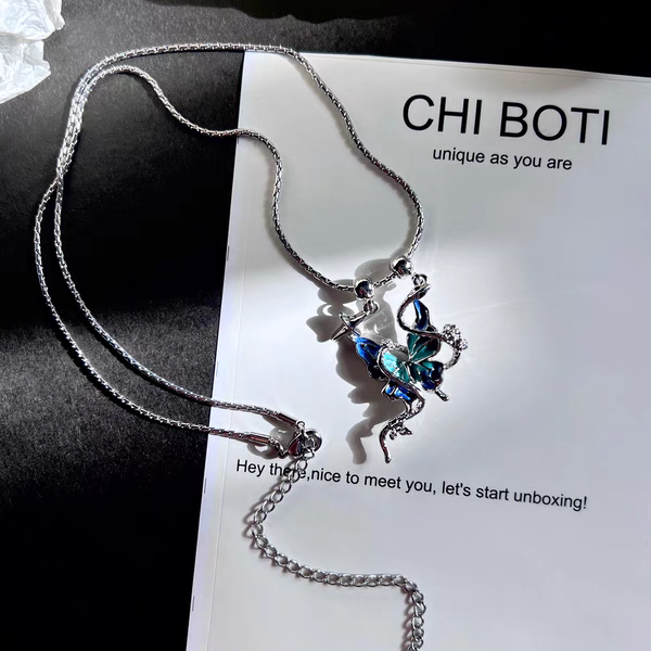 "Snake & Butterfly" Drop Glaze Necklace