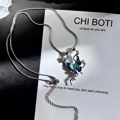 "Snake & Butterfly" Drop Glaze Necklace