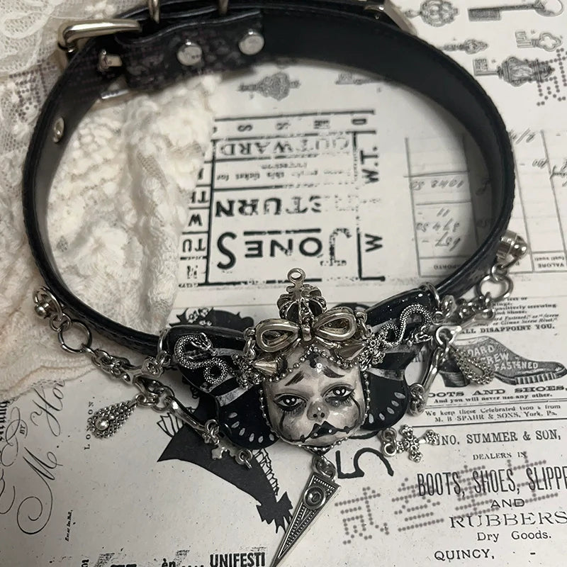 Choker-Ersan Tongsheng original handmade belt collarbone chain subculture punk style y2k dark babes goth style men and women