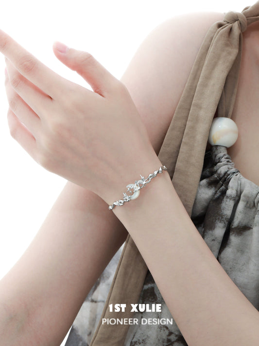 Y2K Moon Orchid Silver Couple Bracelet