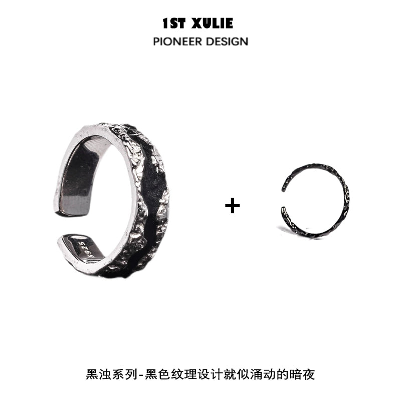 Y2K Black Humor Silver Ring