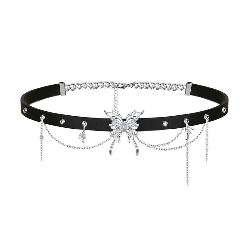Edgy Butterfly Leather Choker
