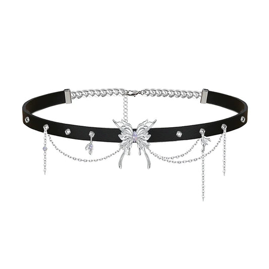 Edgy Butterfly Leather Choker