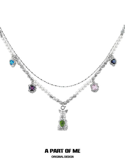 Rainbow Zircon Rabbit Necklace