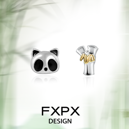 Panda Bamboo Silver Stud Earrings