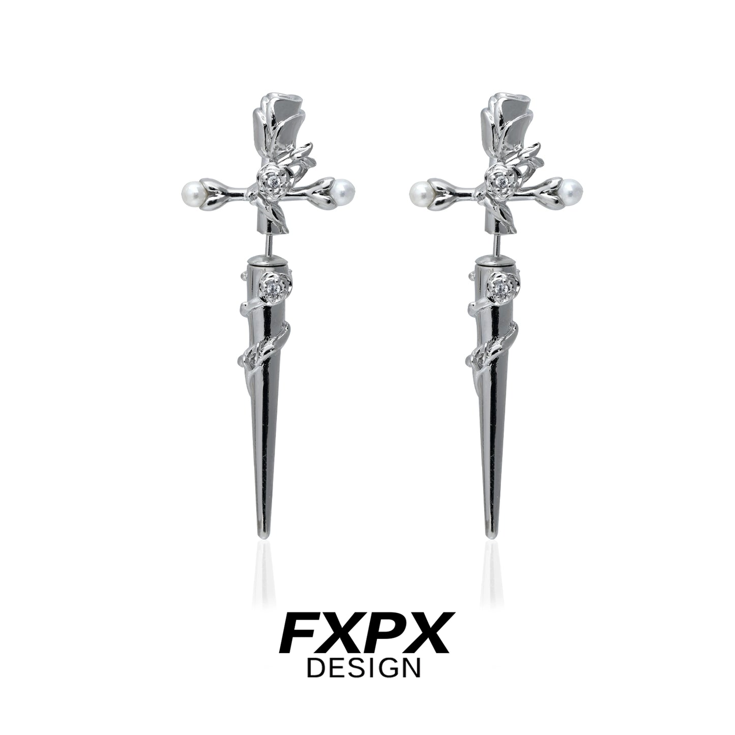 Gothic Mystic Rose Cross Earrings