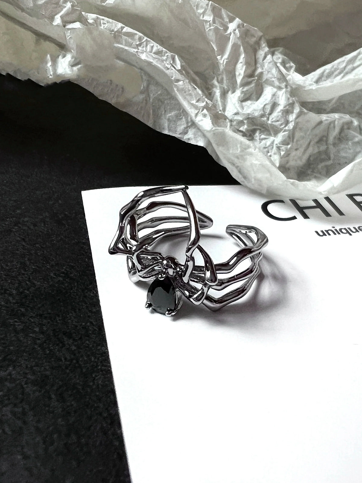 "Dark Spider" Zircon Ring