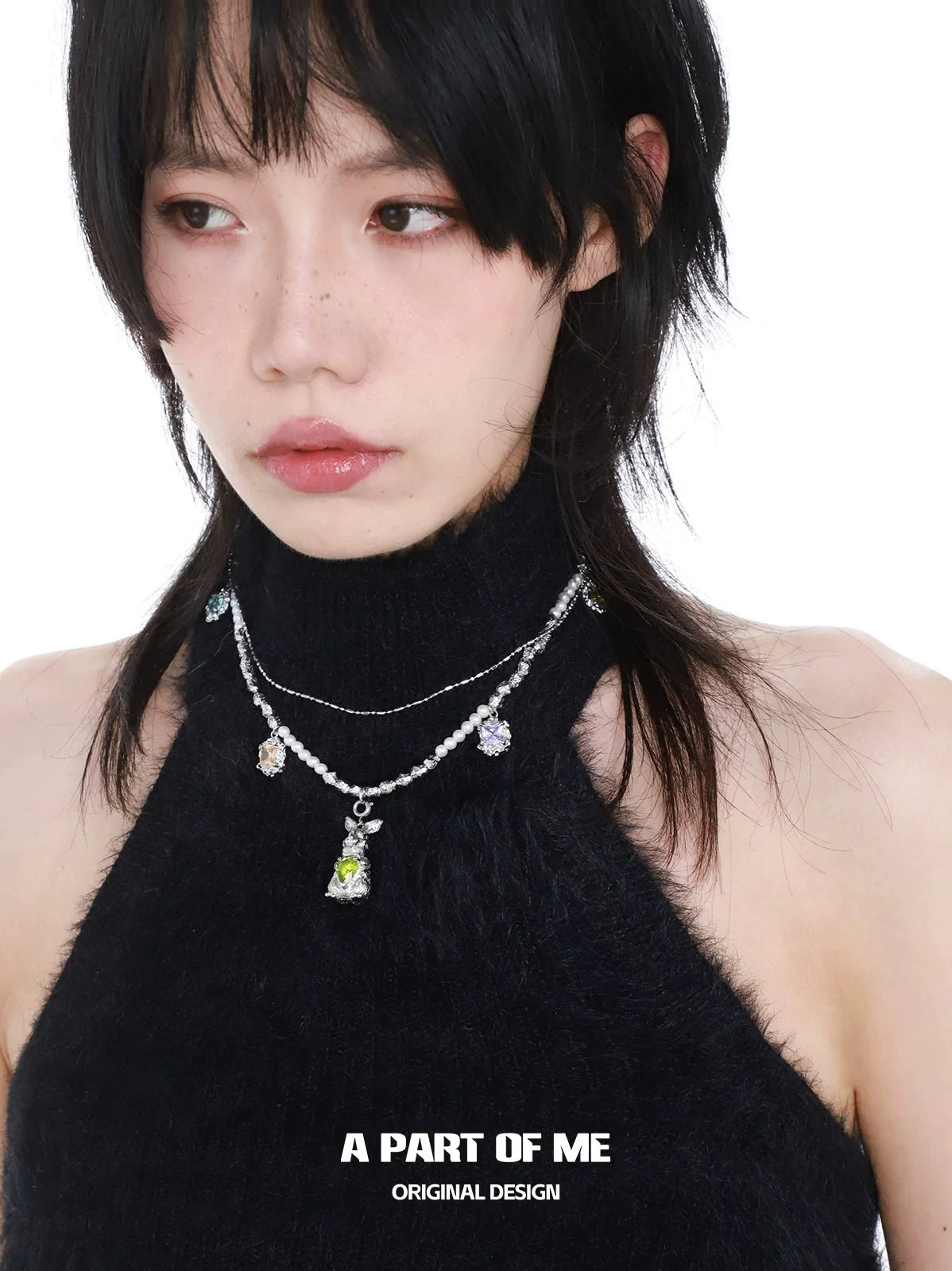 Rainbow Zircon Rabbit Necklace