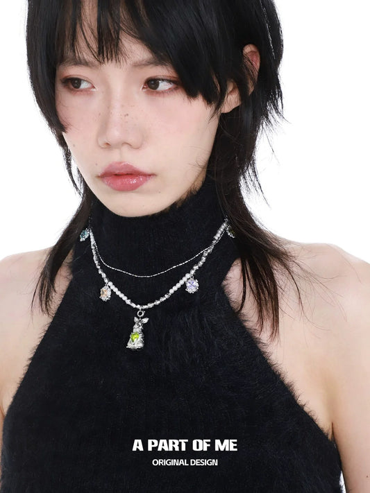 Rainbow Zircon Rabbit Necklace