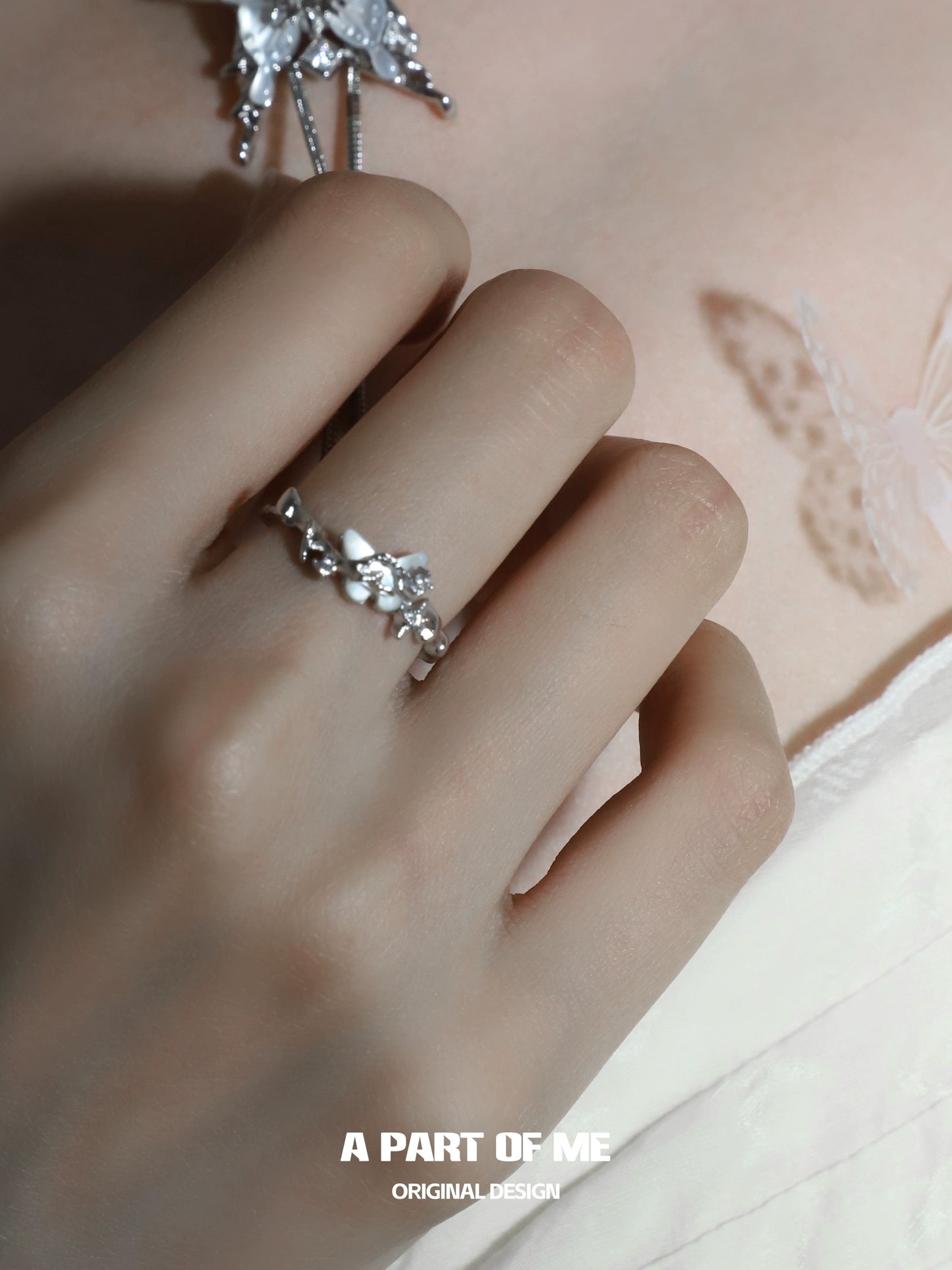 Agate Butterfly Silver Ring