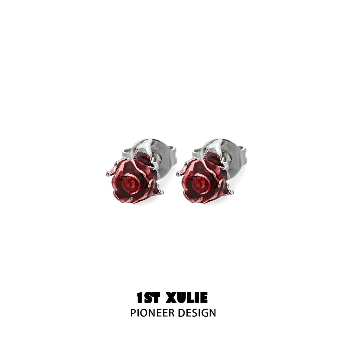 Crimson & Azure Rose Stud Earrings