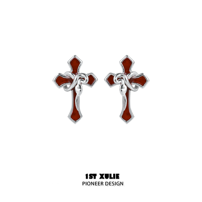Gothic Sin Snake Cross Earrings