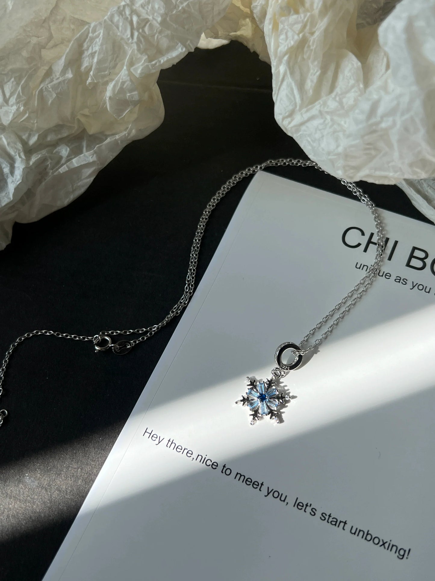 "Ice Snow" Blue Snowflake Necklace