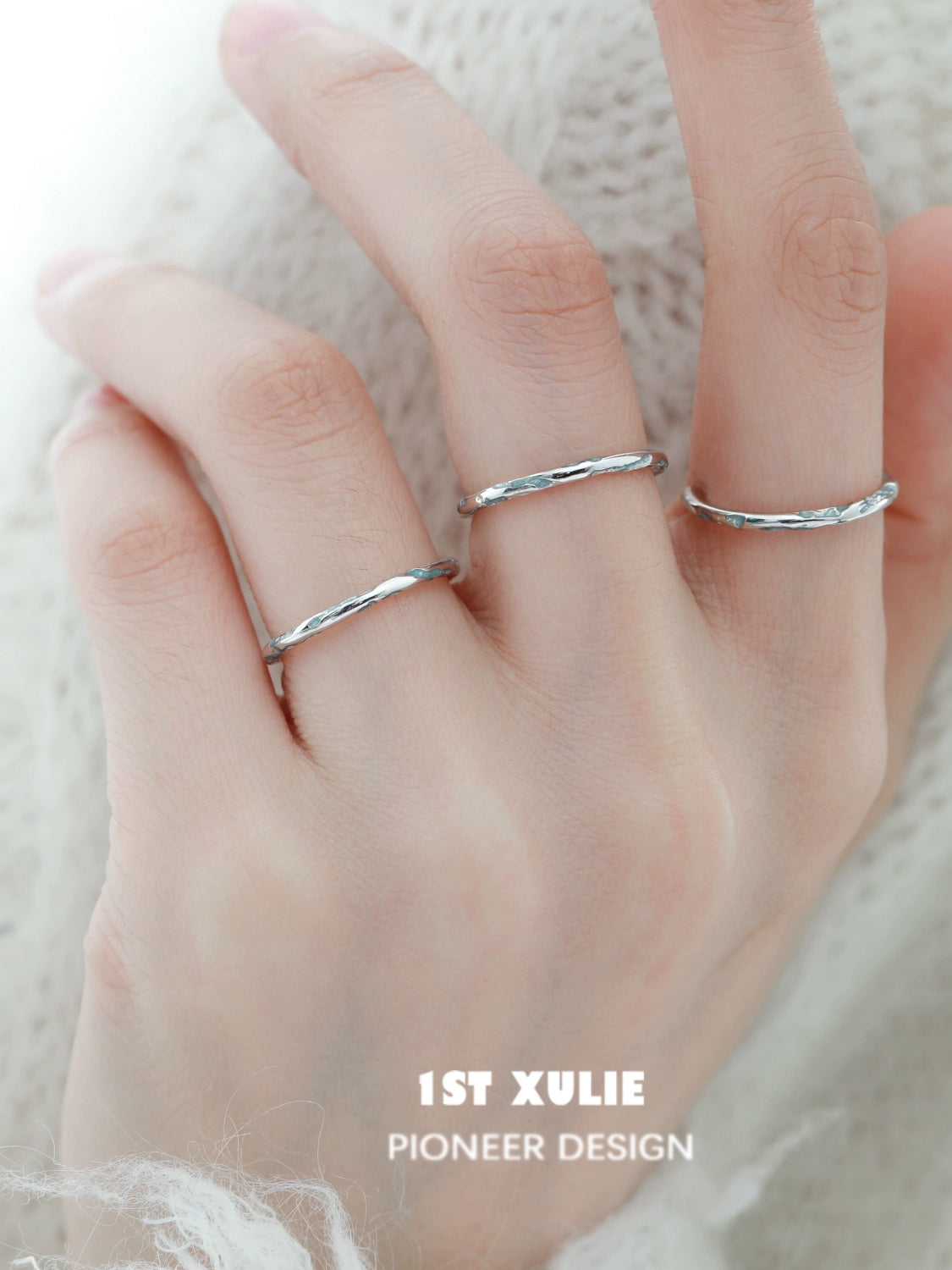 Exquisite Blue Textured Silver Ring