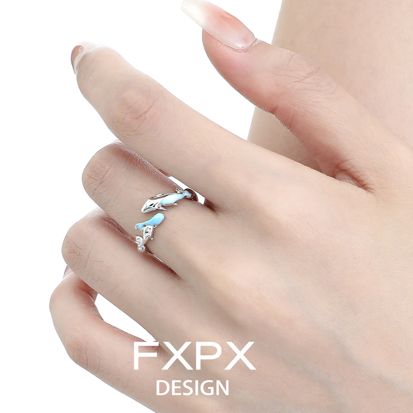 Blue Fish Wave Ring