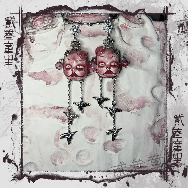 Earrings & Ear Cuffs-Two Three Children's Original Earrings Doll Cold Wind Bird Premium Sense Pendant Earrings Sweet Cool Men's and Women's Tide