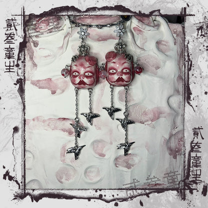 Earrings & Ear Cuffs-Two Three Children's Original Earrings Doll Cold Wind Bird Premium Sense Pendant Earrings Sweet Cool Men's and Women's Tide