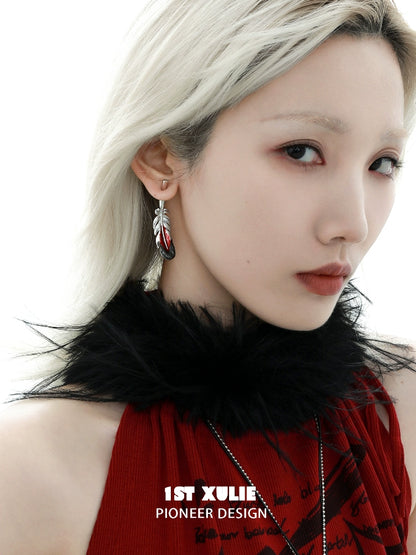 Y2K Red Feather Messenger Earrings