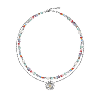 Colorful Beaded Daisy Necklace