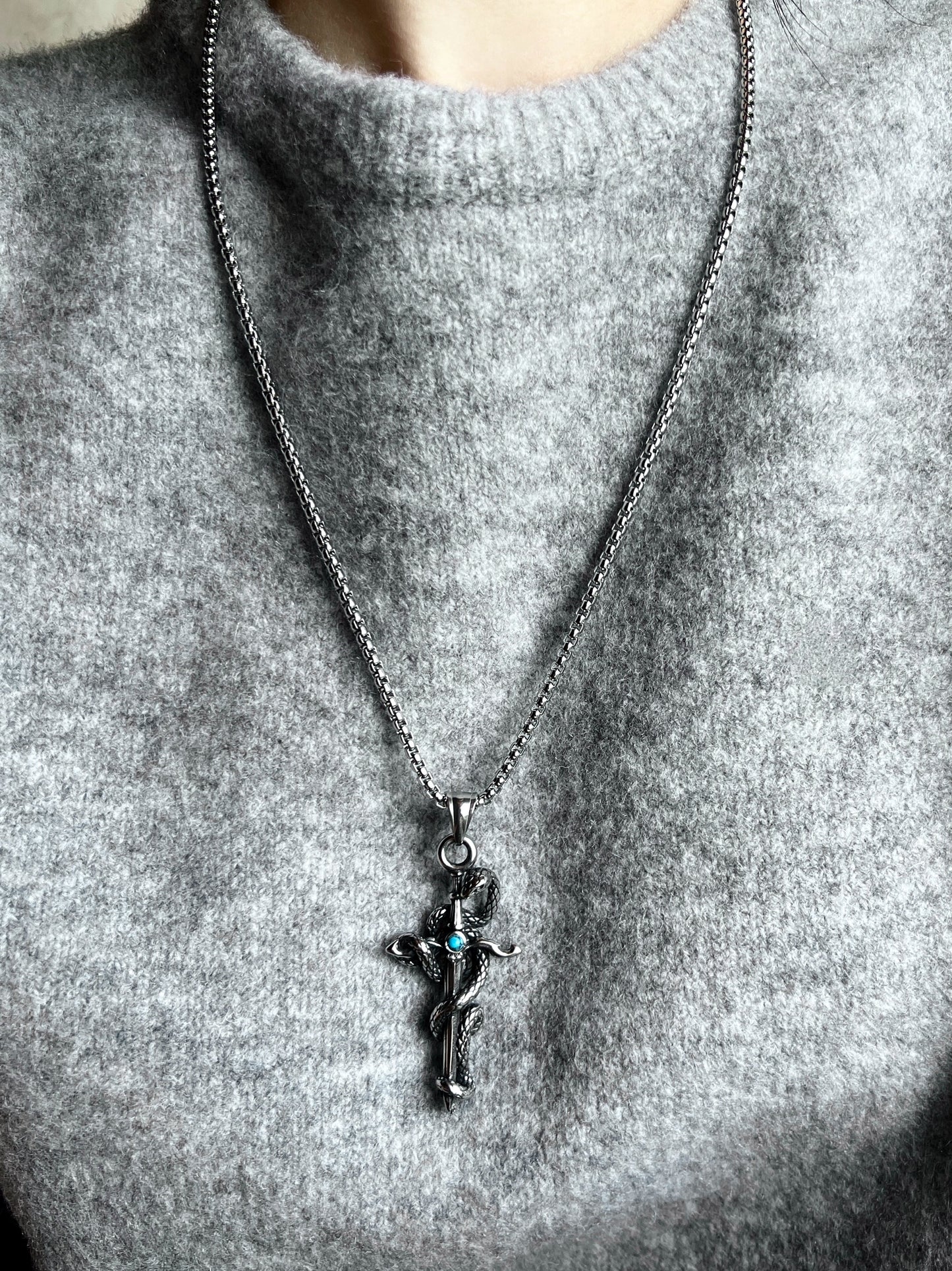 "Snake Wrap" Cross Necklace