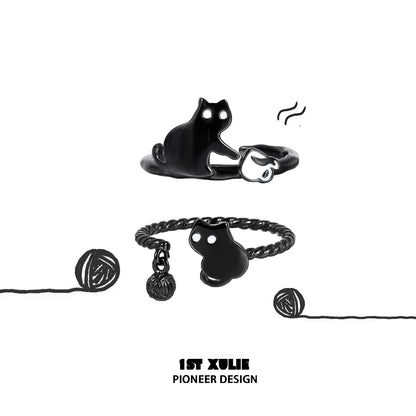 Y2K Playful Black Cat Toy Ring