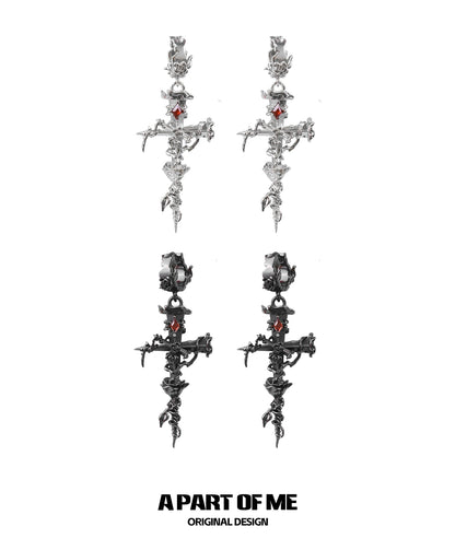 Thorned Rose Cross Earrings