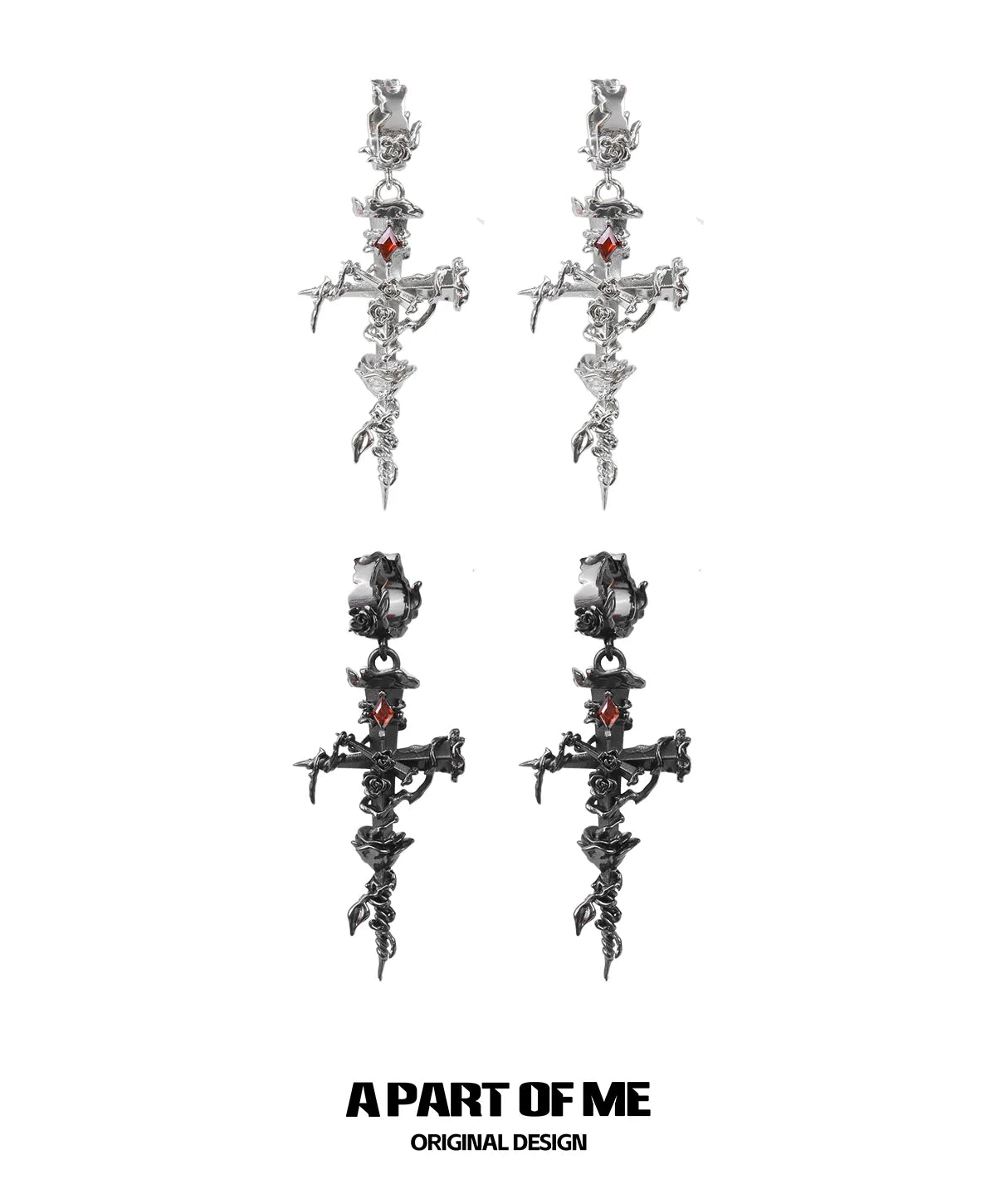 Thorned Rose Cross Earrings