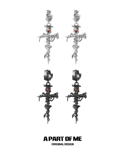 Thorned Rose Cross Earrings