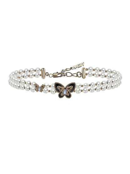 Retro Pearl Butterfly Choker