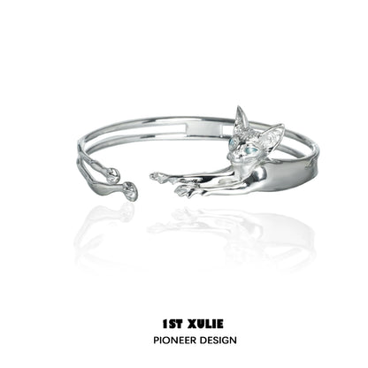 Peep Cat World Y2K Silver Bracelet