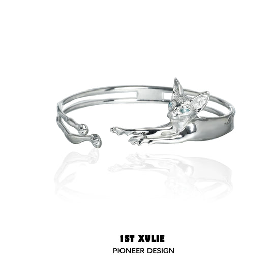 Peep Cat World Y2K Silver Bracelet