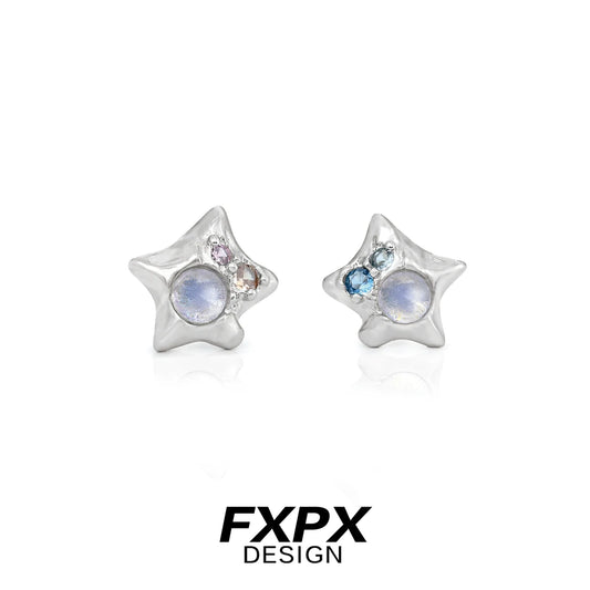 Stylish FXPX Y2K star earrings with colorful gemstones for a trendy look