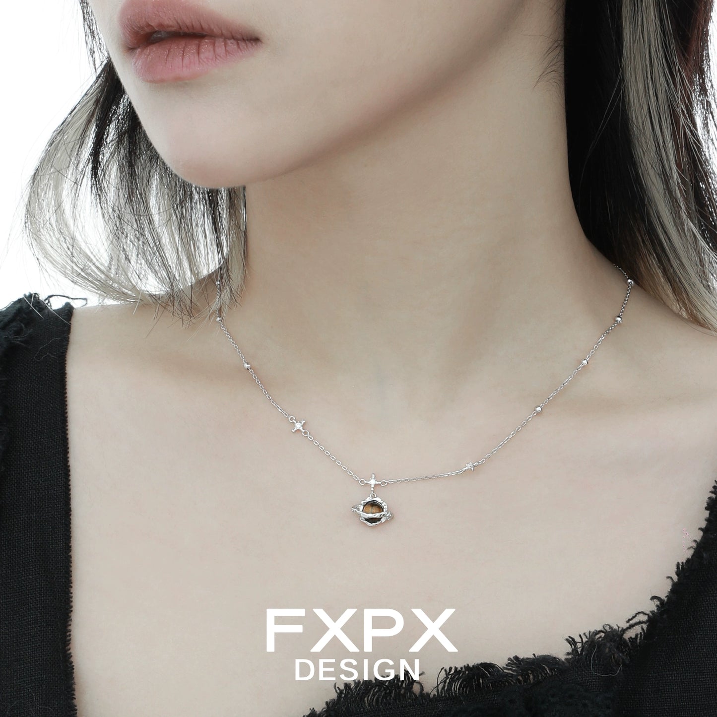 Saturn Tiger's Eye Silver Necklace