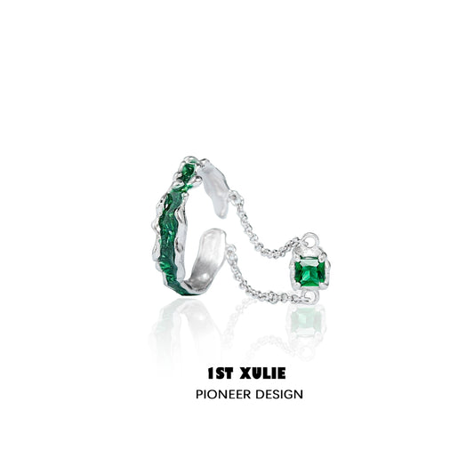 Slytherin Green Snake Chain Silver Ring