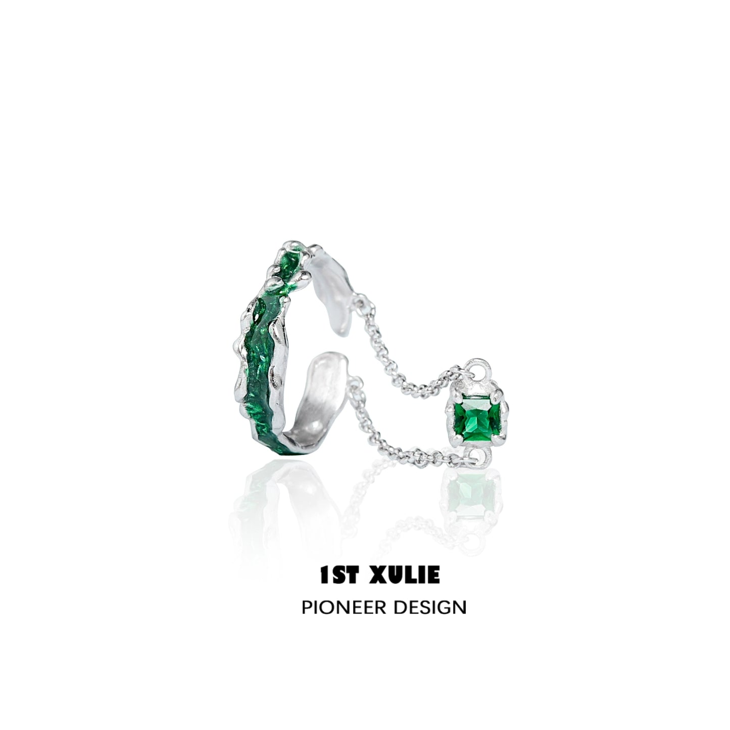 Slytherin Green Snake Chain Silver Ring