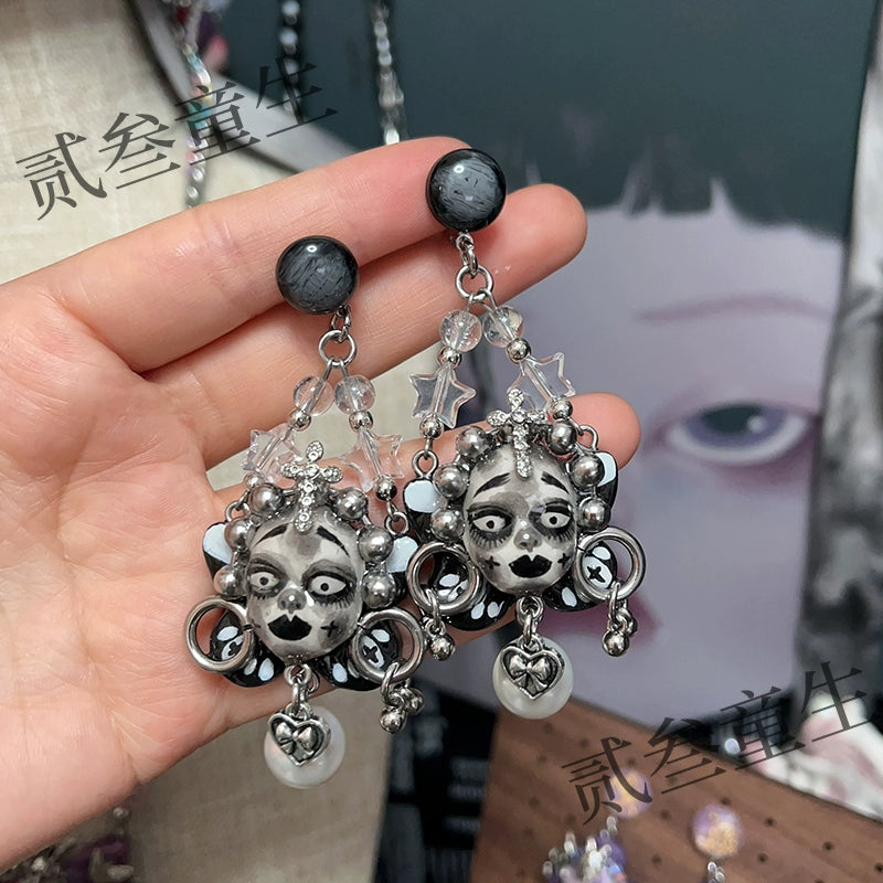 Earrings & Ear Cuffs-Two Three Children's Original Handmade Dark Niche High Sense Spice Girl Cold Wind Punk Dark Doll Earrings Earrings