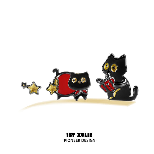 Y2K Lucky Black Cat Money Earrings