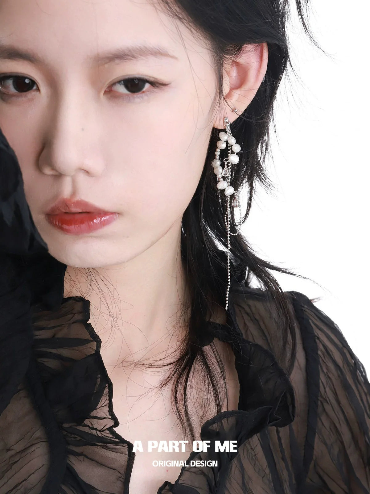 Pearl Fringe Asymmetric Earrings
