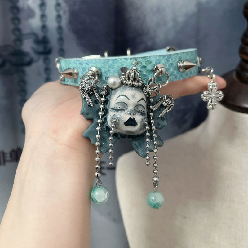 Choker-Ersan Tongsheng Original Necklace Butterfly Doll Handmade Niche Gothic Dark Wind Heavy Metal Punk Collar