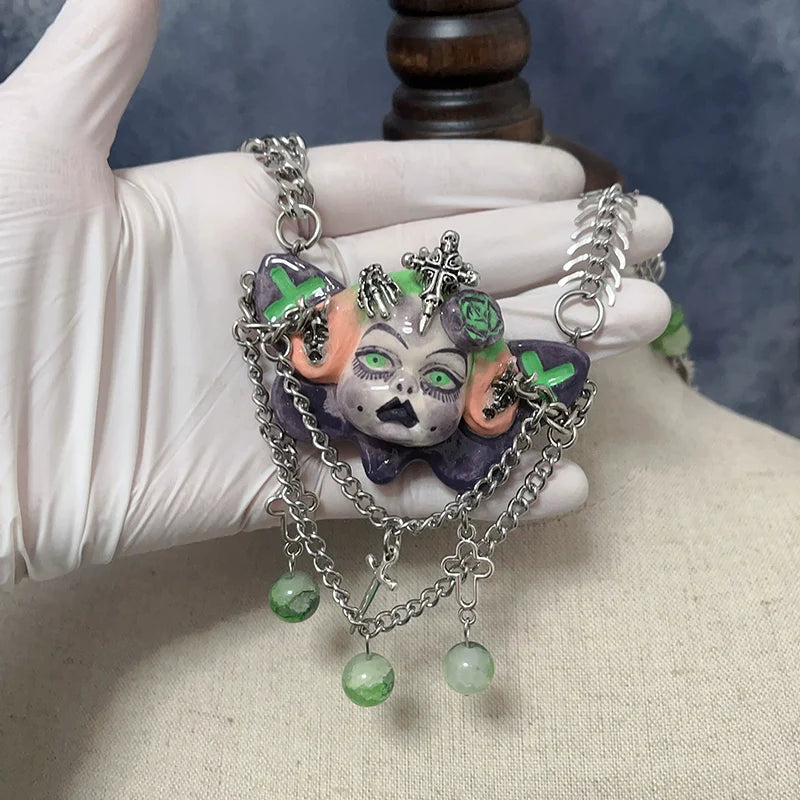 Necklaces-Ersan Tongsheng Original Handmade Cross Spice Girl Dark Metal Punk Doll Niche Millennium Subculture Necklace