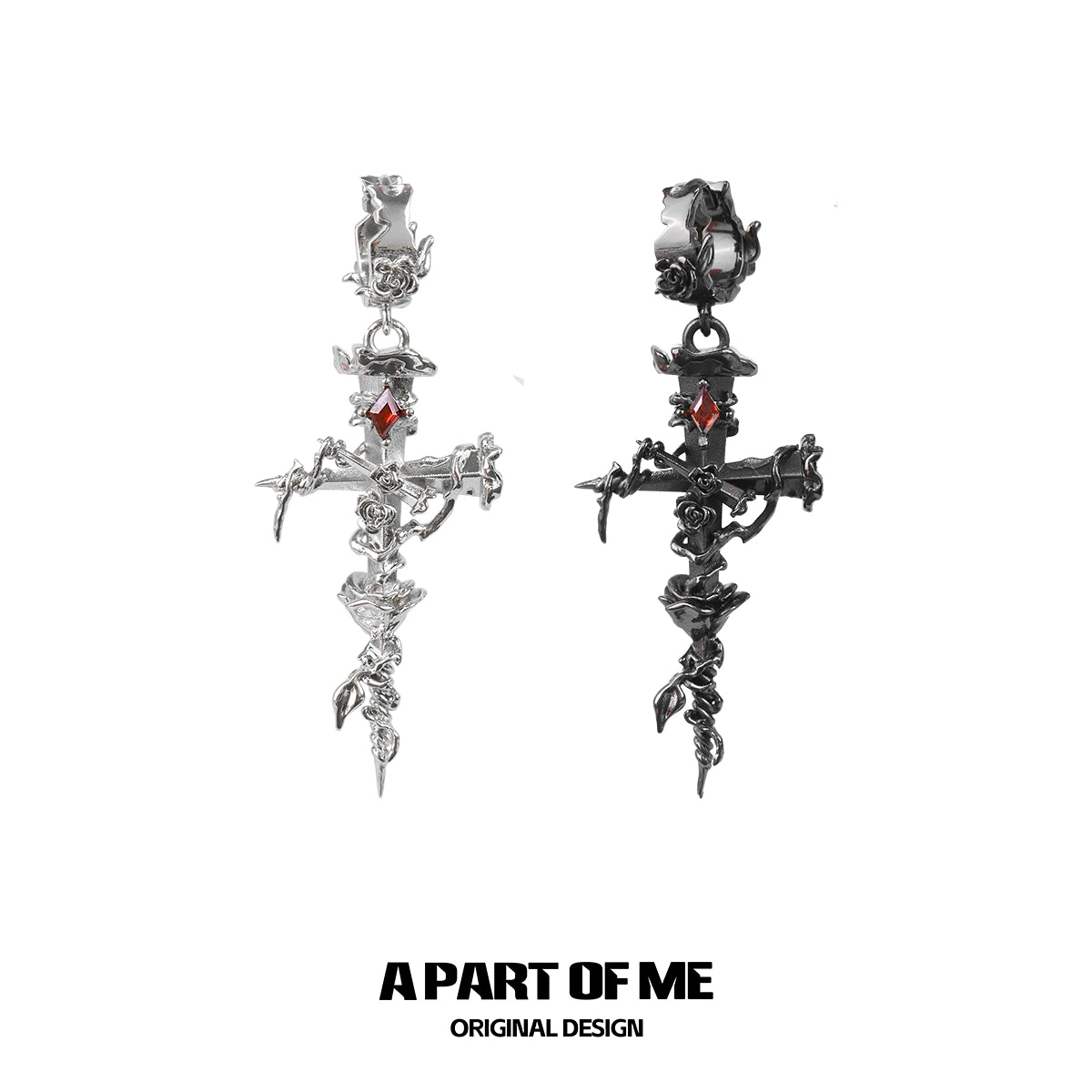 Thorned Rose Cross Earrings