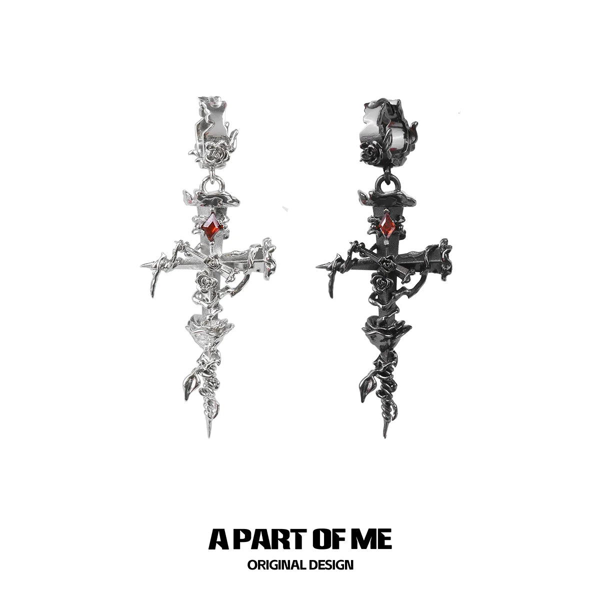 Thorned Rose Cross Earrings