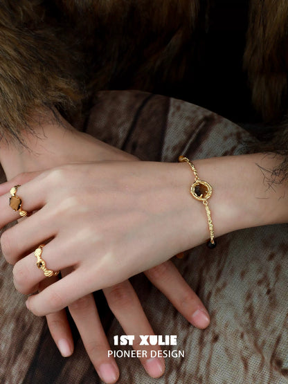 Retro Tiger Eye Shell Silver Bracelet