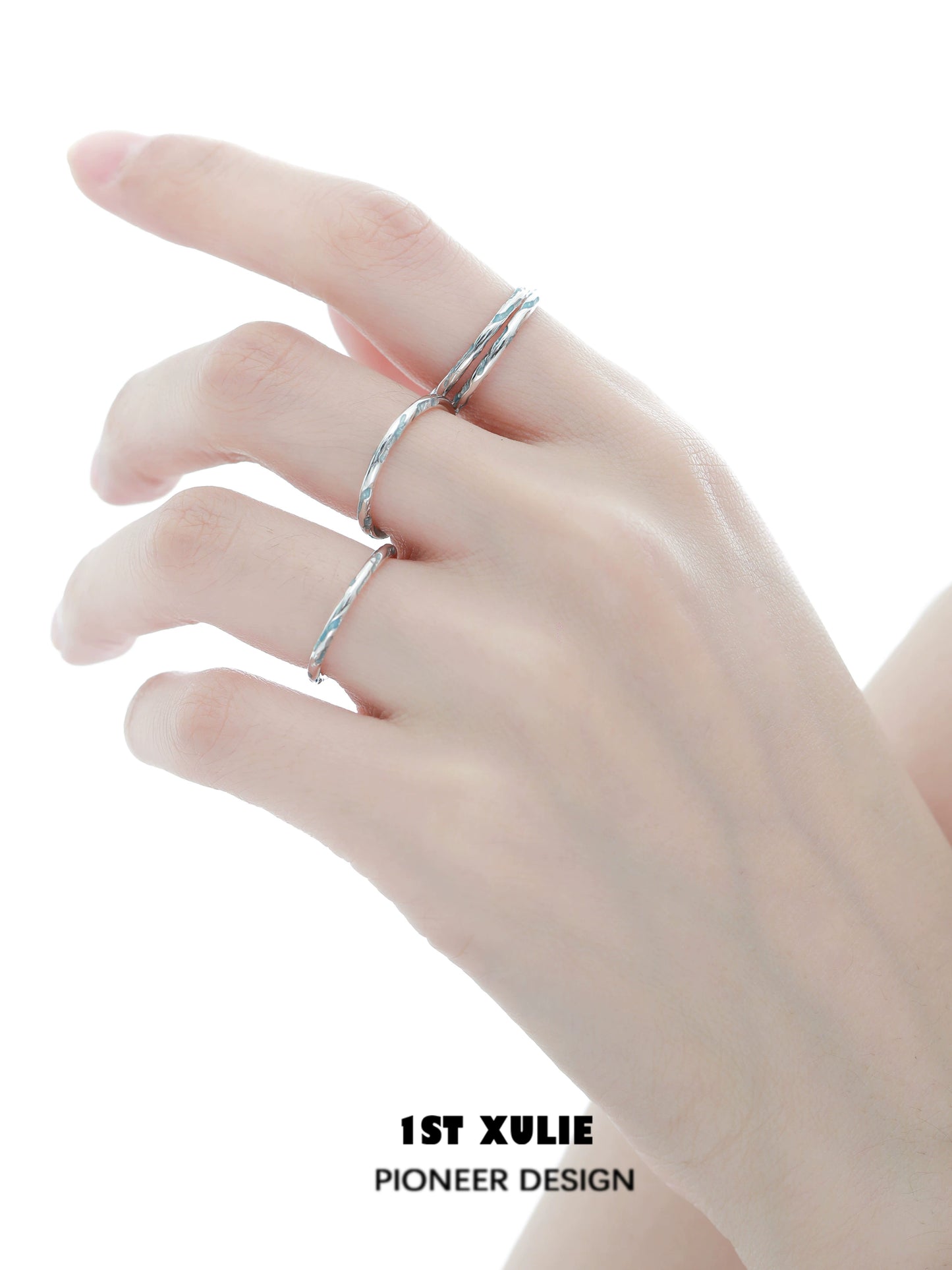 Exquisite Blue Textured Silver Ring