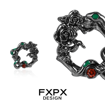 Gothic Dark Rose Snake Earrings