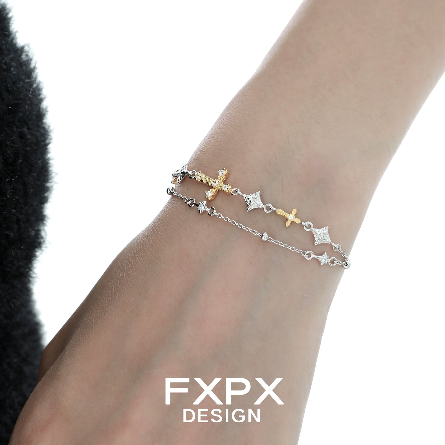 Golden Faith Cross Silver Bracelet