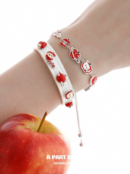 Apple Planet White Leather Bracelet