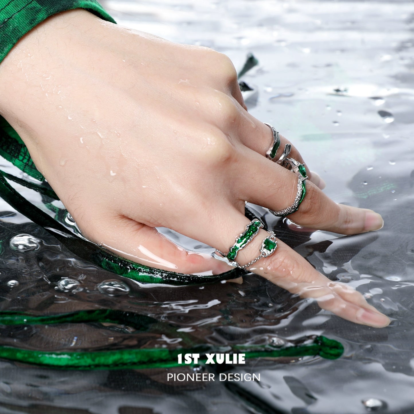 Slytherin Green Snake Chain Silver Ring