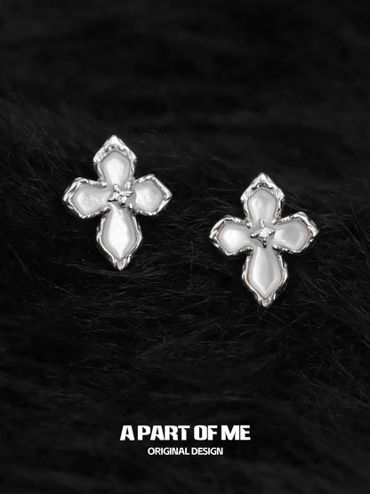 Stigmata Cross Silver Earrings
